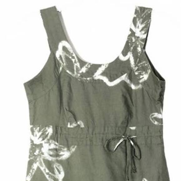 LOLE' Khaki Green Tie Dye Flowers Sleeveless Linen Blend Dress ~ Women's Size 8 - Picture 4 of 6